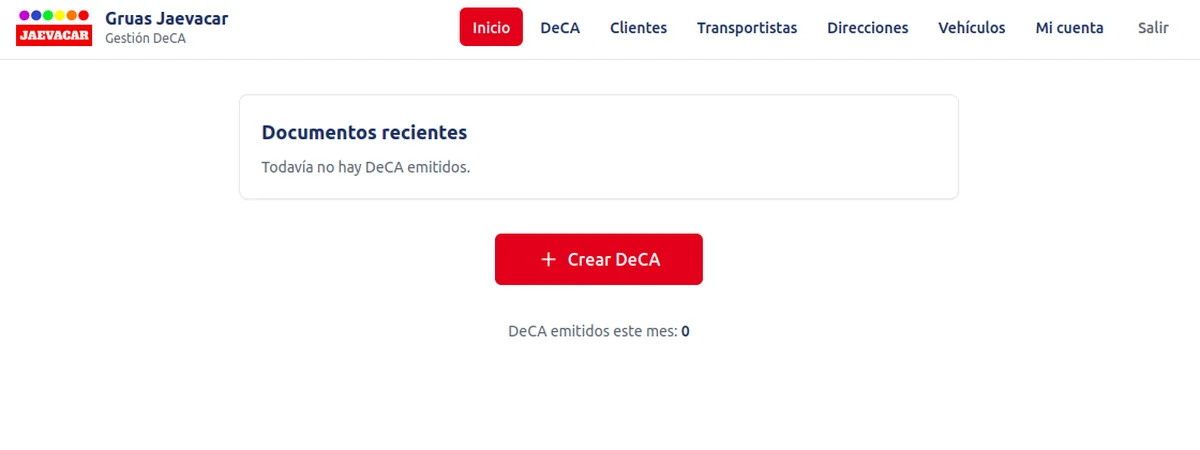 Gruas Jaevacar - Plataforma de optimización interna con gestión de emails con IA, generación de DeCA para transportes y trazabilidad.