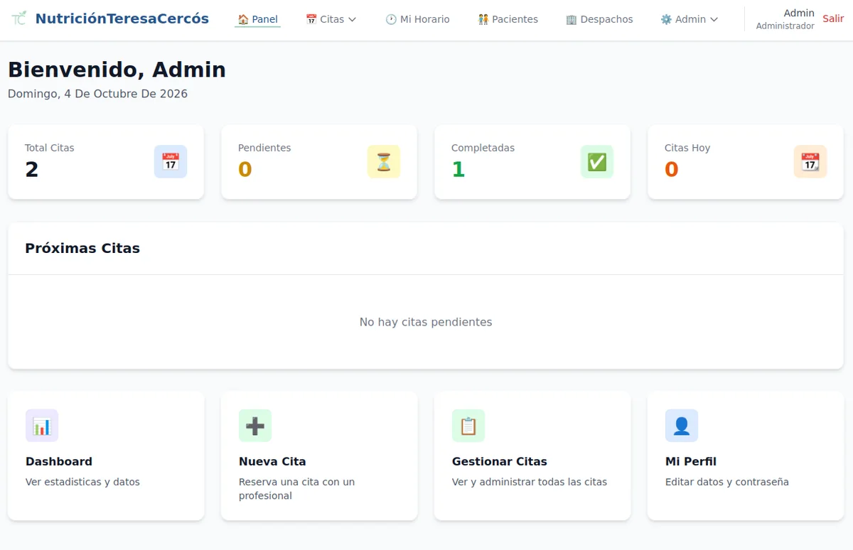 Nutrición Teresa Cercós - Aplicación de gestión de citas online con inteligencia artificial para profesionales de la salud.