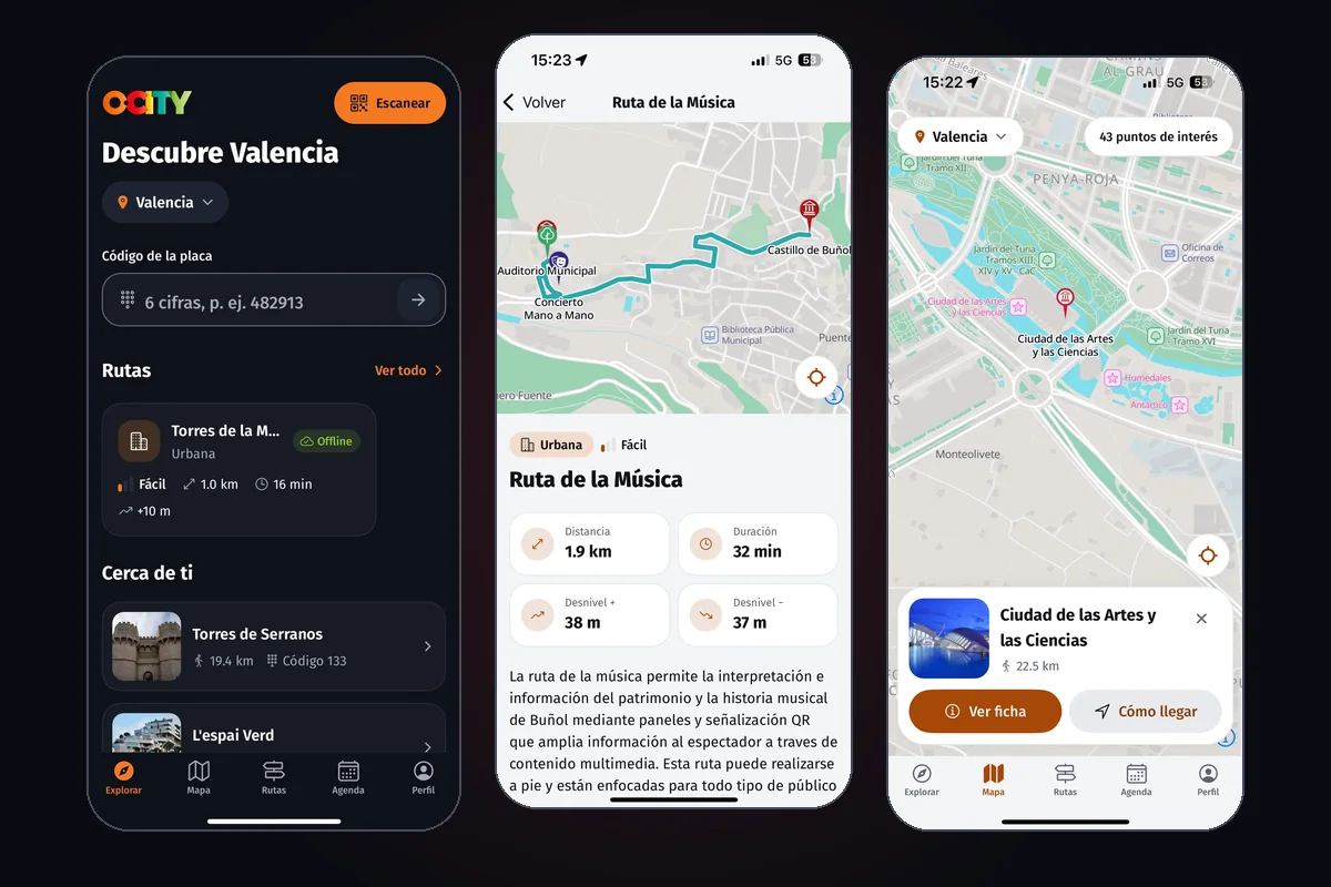 O-City App - App móvil de la plataforma O-City para descubrir ciudades, rutas y patrimonio con mapa, códigos QR y rutas sin conexión.